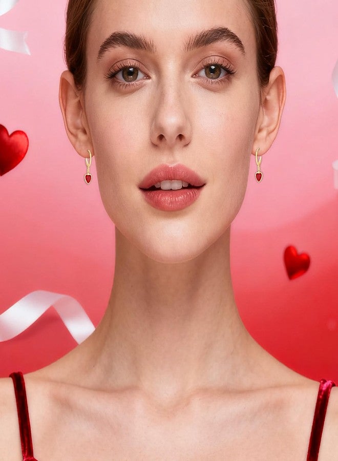 Mintolex Gold Tiny Heart Hoop Earrings for Women Dainty Crystal CZ Huggie Heart dangle Earrings Minimalist Prom Wedding Valentines Jewelry Gifts, Red - Image 3